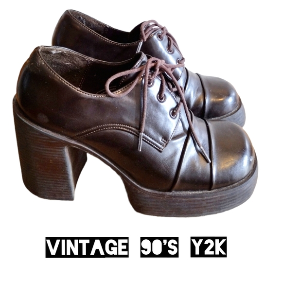 Vintage Shoes - Vintage 90's Y2K Chunky Platform Heeled Shoes Size 7 Goth Grunge